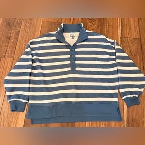 American Eagle Outfitters Blue and White Striped Pullover Henley Sweatshirt